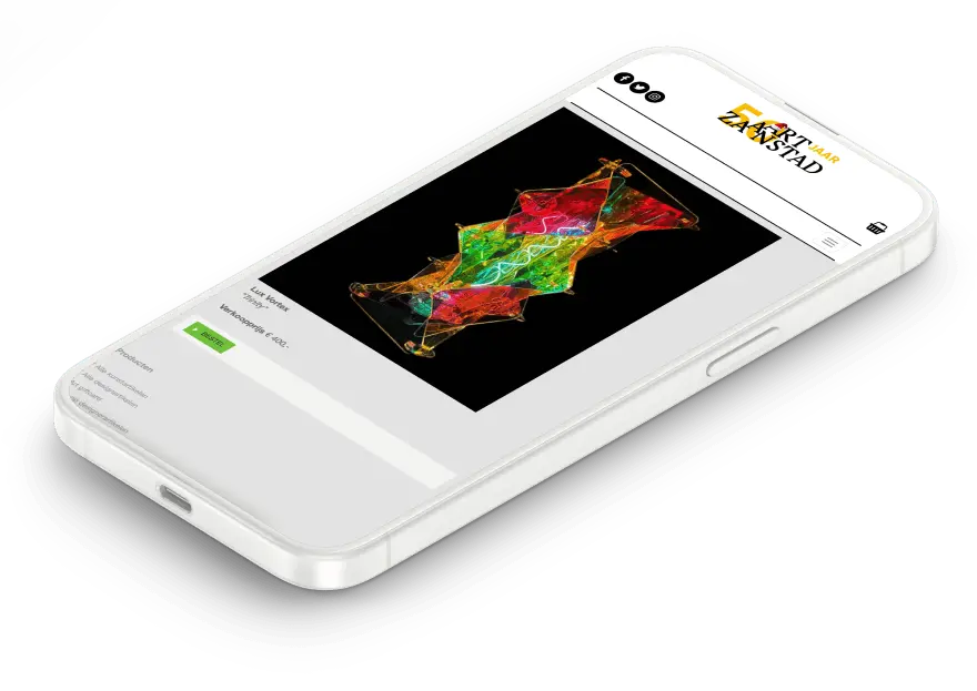 Website van Art Zaanstad op een telefoon
